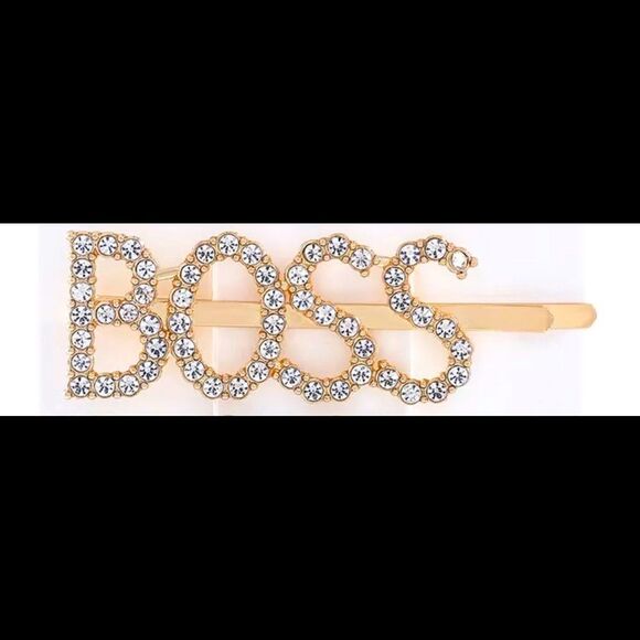 ⭐️ 18k Gold “Boss” Rhinestone Crystal Hair Pins Letter Barrettes Jewelry - Picture 1 of 3